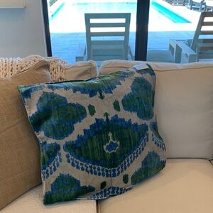 4 Beautiful like New Pottery Barn Blue and Green Audrey ikat velvet pillow cover